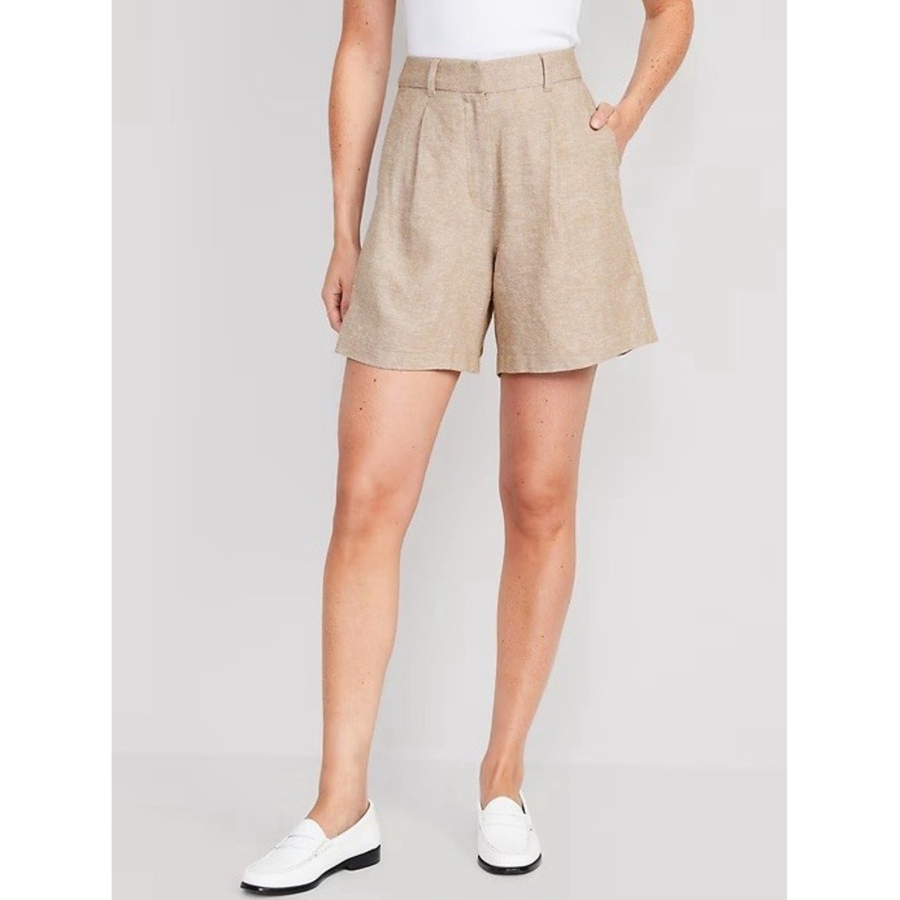 Old Navy Linen Blend Trouser Shorts Women's 3X Oatmeal Pleated High Rise